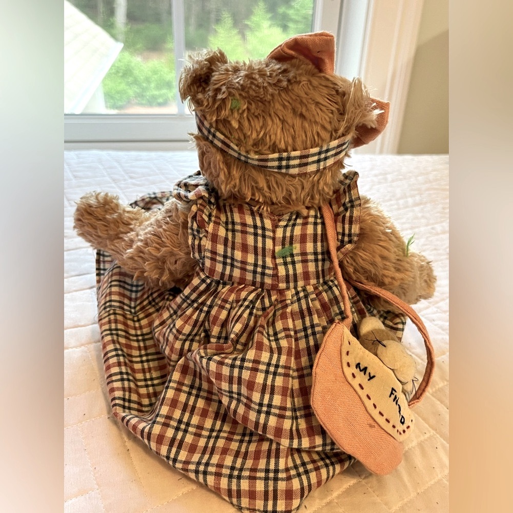 Vintage Delton Products collectible plush bear with pink bow & plaid dress - Picture 3 of 7